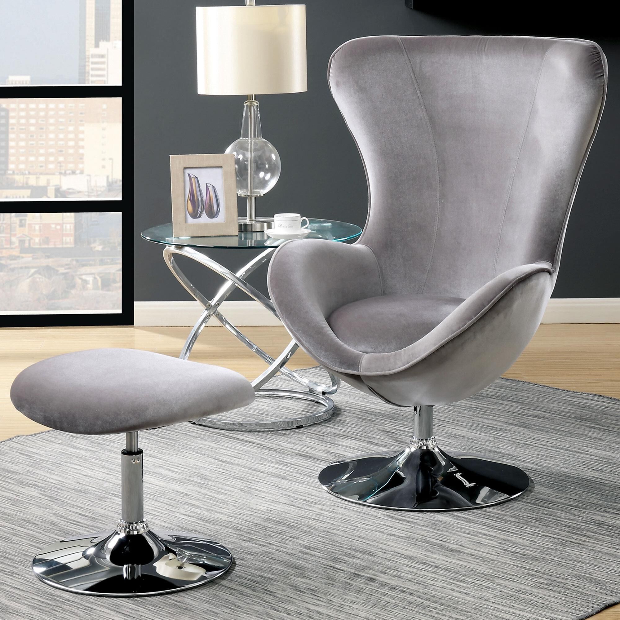 Furniture of America Tanaka Accent Chair with Ottoman in Gray NFM