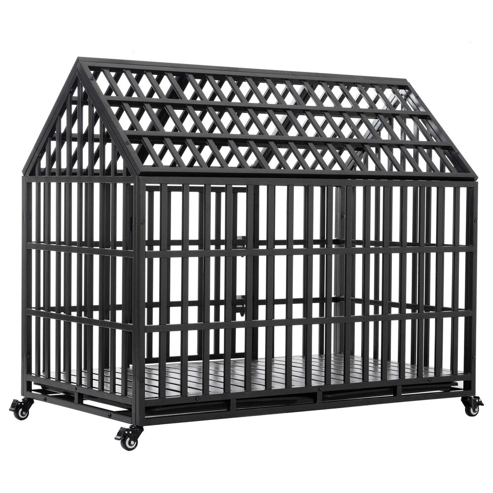 HOMLUX 52" Heavy Duty Dog Cage Pet Crate with Roof and Window on Roof in Black, , large