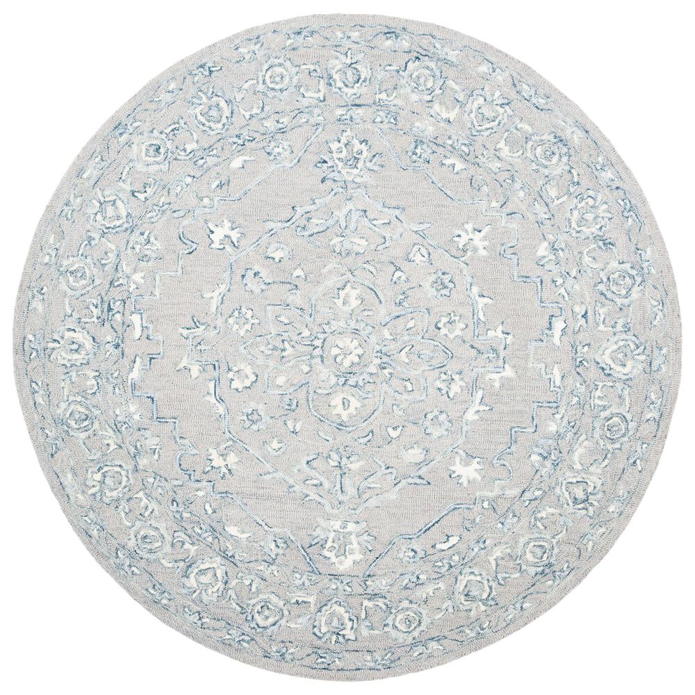 Safavieh Micro-Loop MLP504F 3" Round Light Grey and Ivory Area Rug, , large