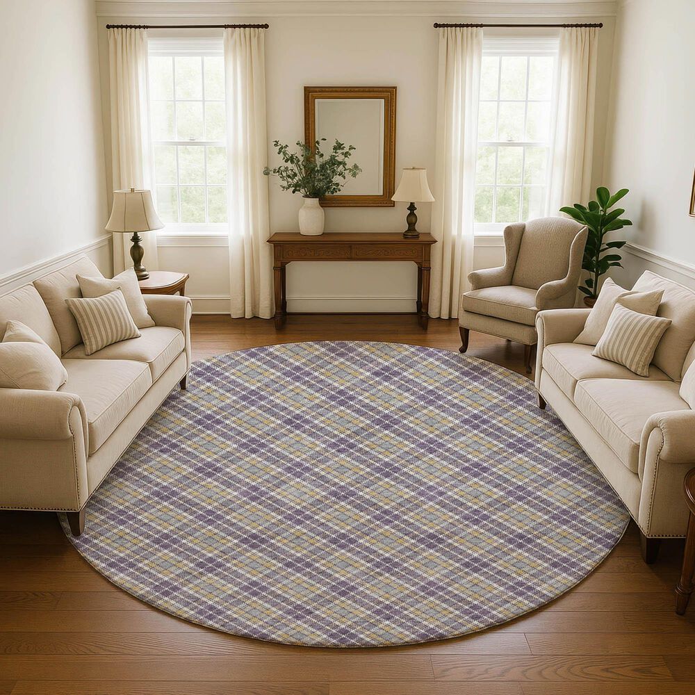 Dalyn Rug Company Soft Essentials Plaid Plum 8' Round Indoor/Outdoor Area Rug, , large