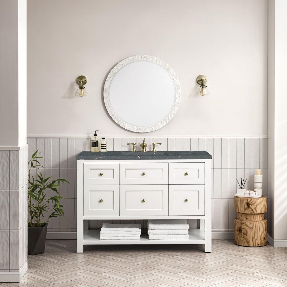 James Martin Vanities Breckenridge 48&quot; Single Bathroom Vanity in Bright White with 3 cm Parisien Bleu Quartz Top and Rectangular Sink, , large