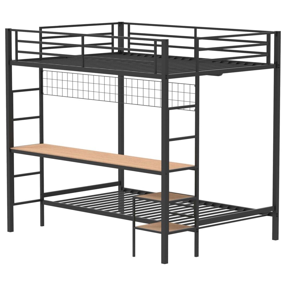Pacific Landing Campus Full Over Twin Workstation Bunk Bed in Matte Black, , large