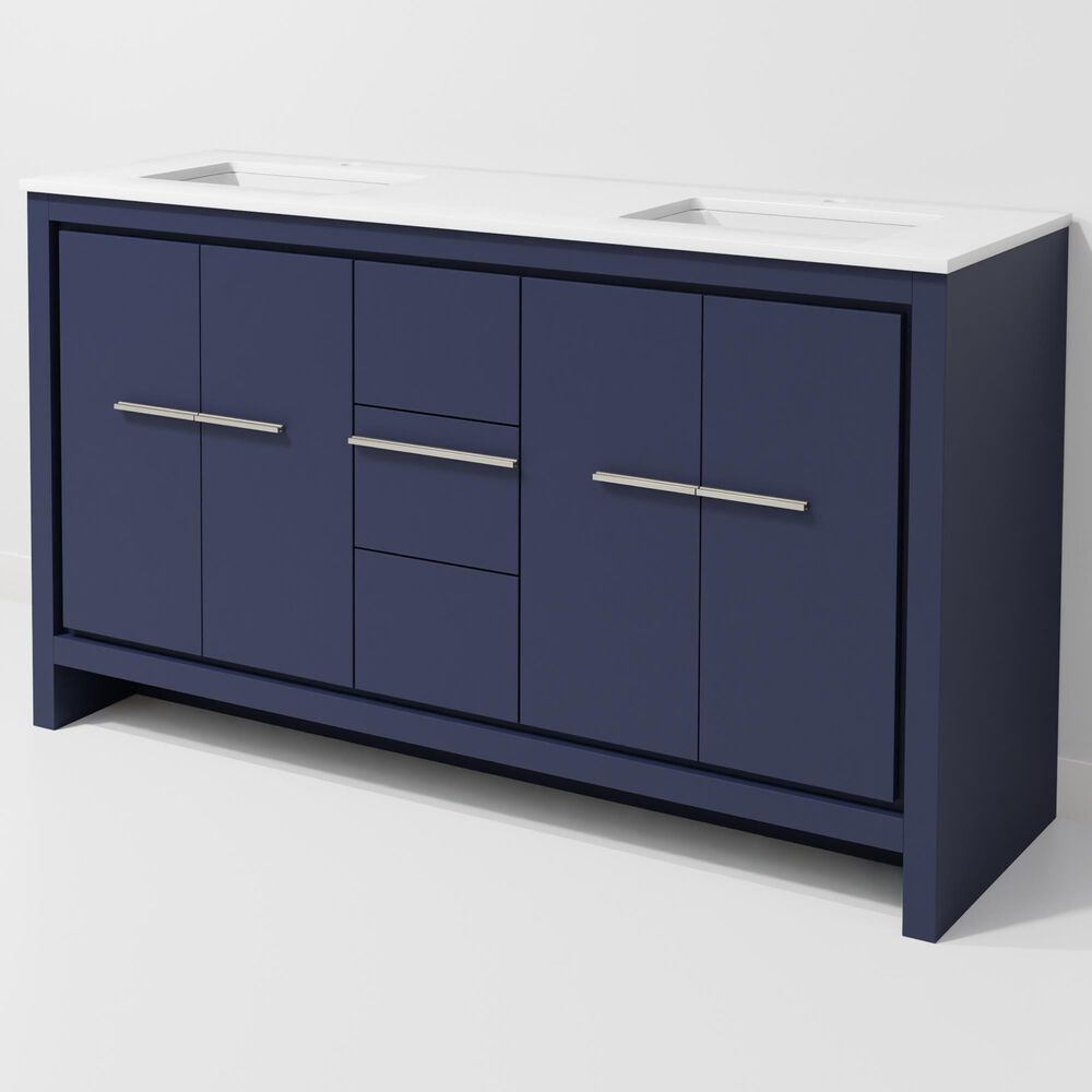 Lexora Home Lafarre 60" Double Bathroom Vanity in Navy Blue with 2 cm White Quartz Top and Rectangular Sinks, , large