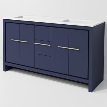 Lexora Home Lafarre 60" Double Bathroom Vanity in Navy Blue with 2 cm White Quartz Top and Rectangular Sinks, , large
