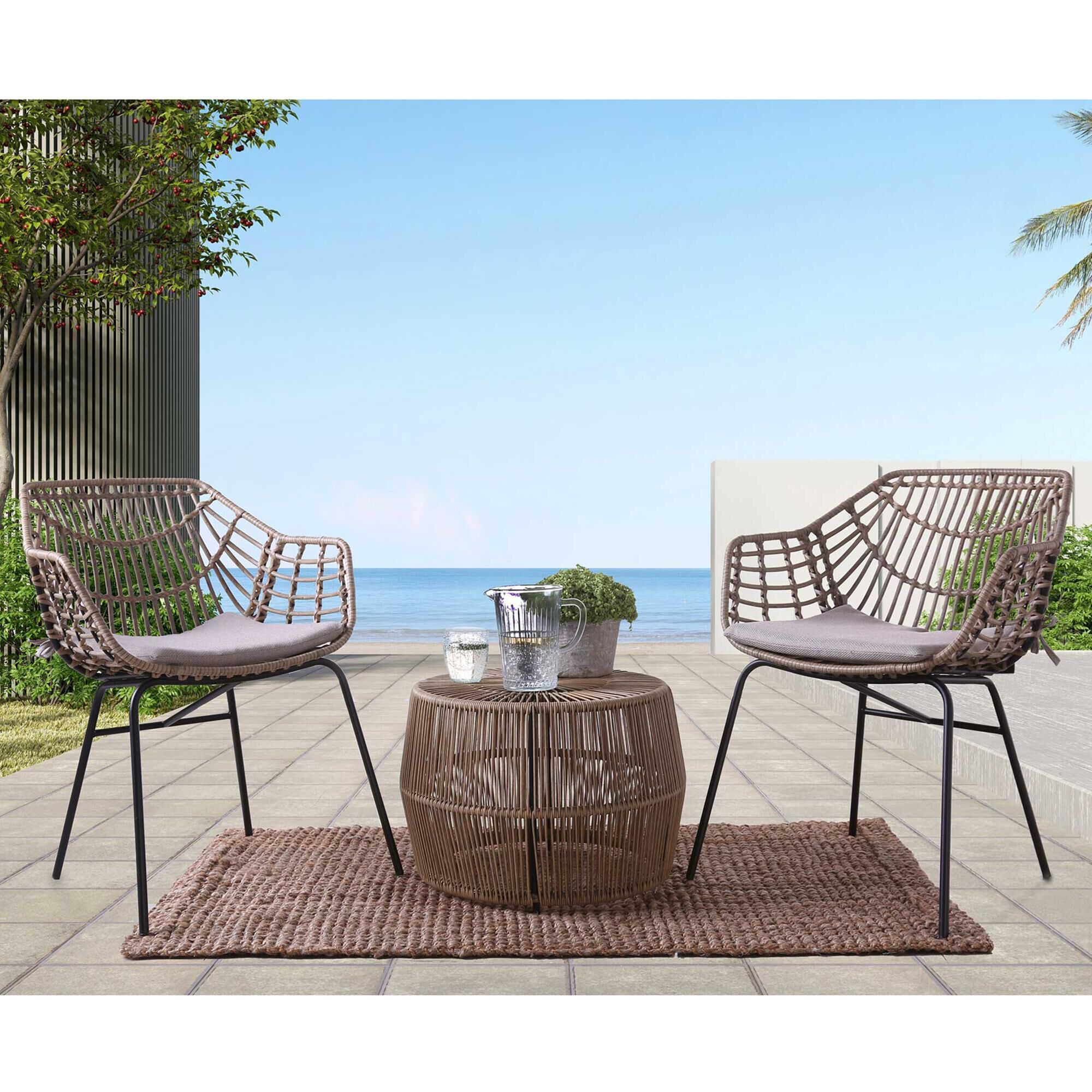 Furniture of America Lei 3 Piece Patio Bistro Set in Natural and