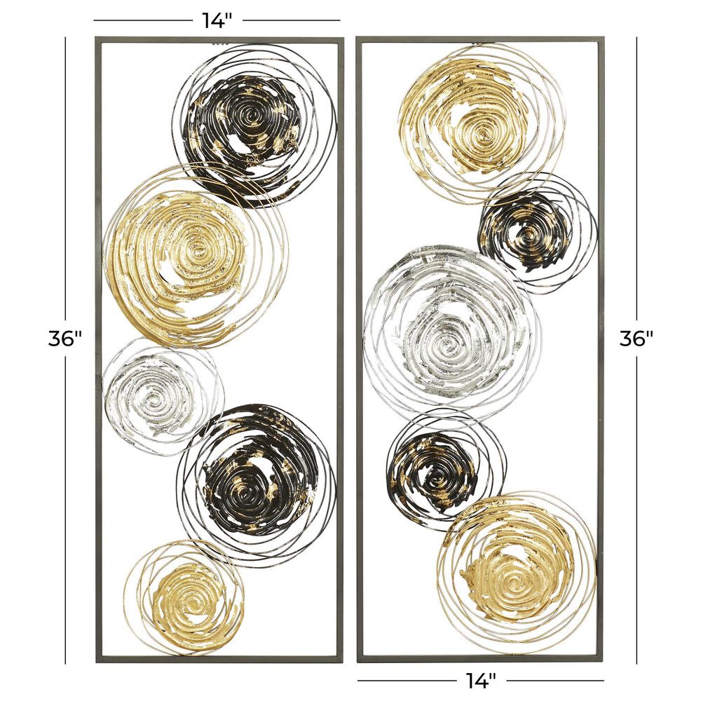 Maple and Jade 36&quot; x 14&quot; Contemporary Metal Wall Decor in Black and Gold &#40;Set of 2&#41;, , large