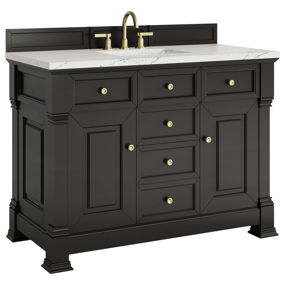 James Martin Vanities Brookfield 48" Single Bathroom Vanity in Black Onyx with 3 cm Ethereal Noctis Quartz Top and Rectangular Sink, , large