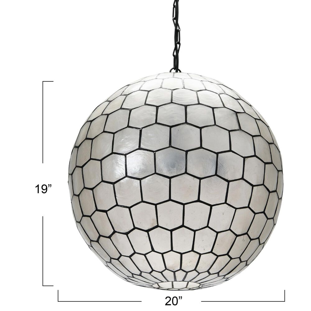 Creative Coop Simone 20" Pendant with Pearly White Shade in Black, , large