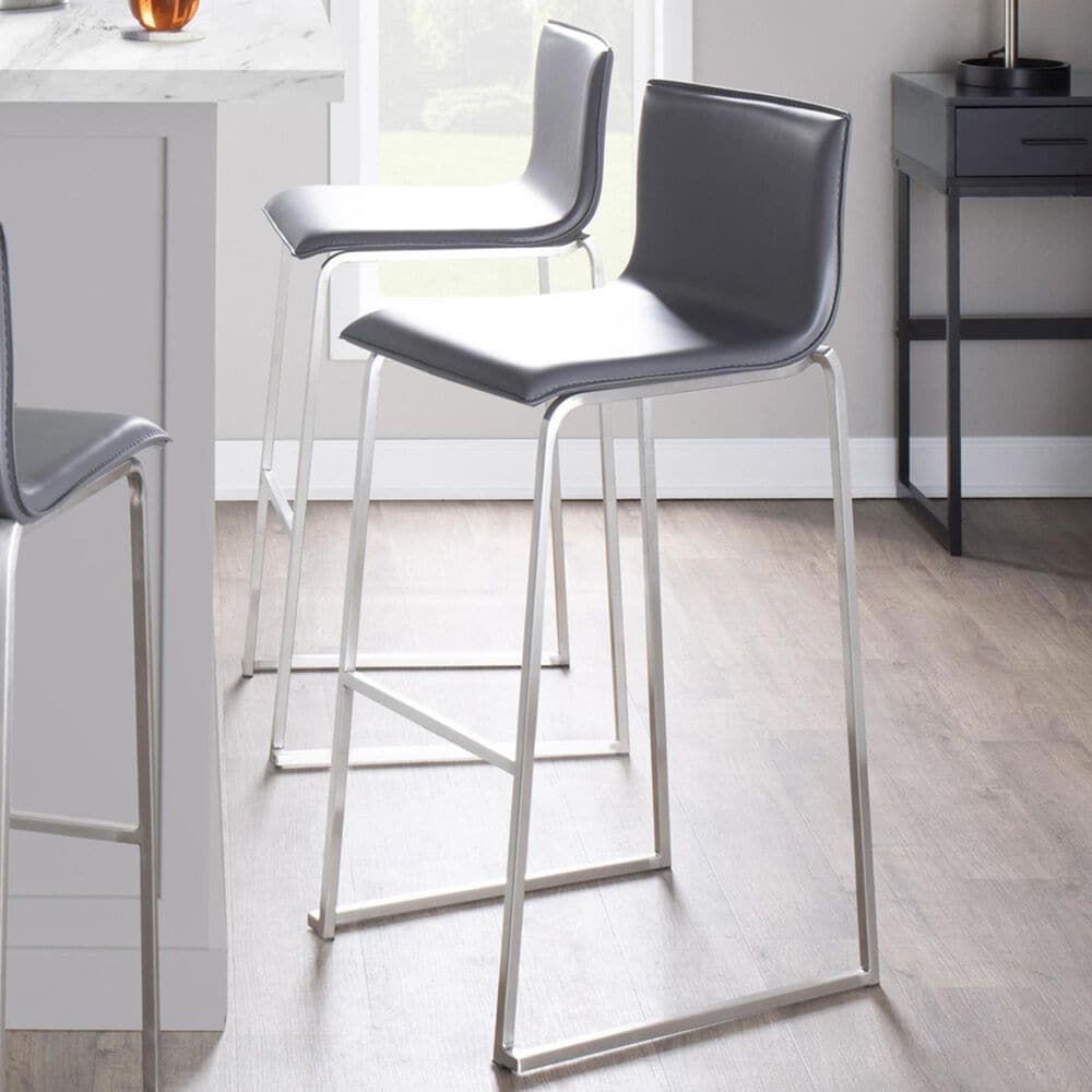 Lumisource Mara Barstool with Grey Cushion in Stainless Steel &#40;Set of 2&#41;, , large