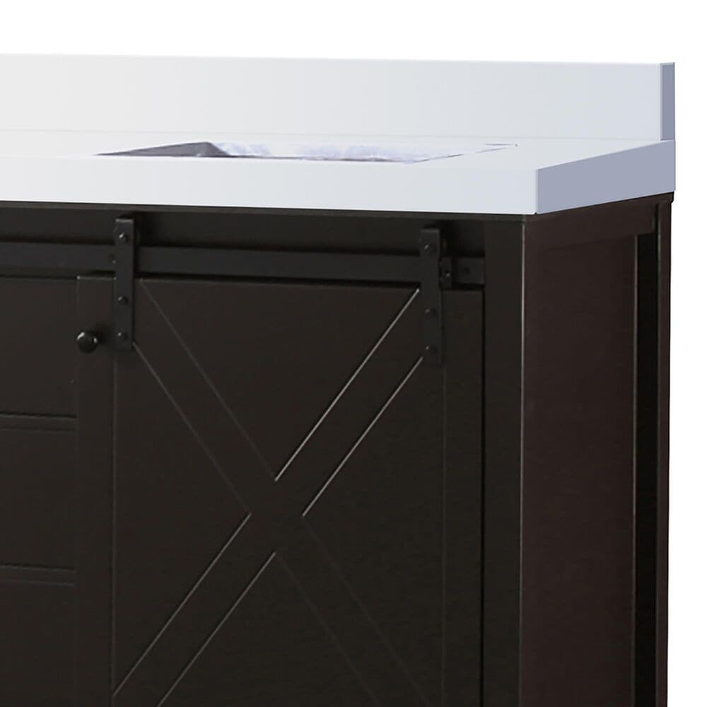 Lexora Home Marsyas 84&quot; Double Bathroom Vanity in Brown with 2 cm White Cultured Marble Top and Rectangular Sinks, , large