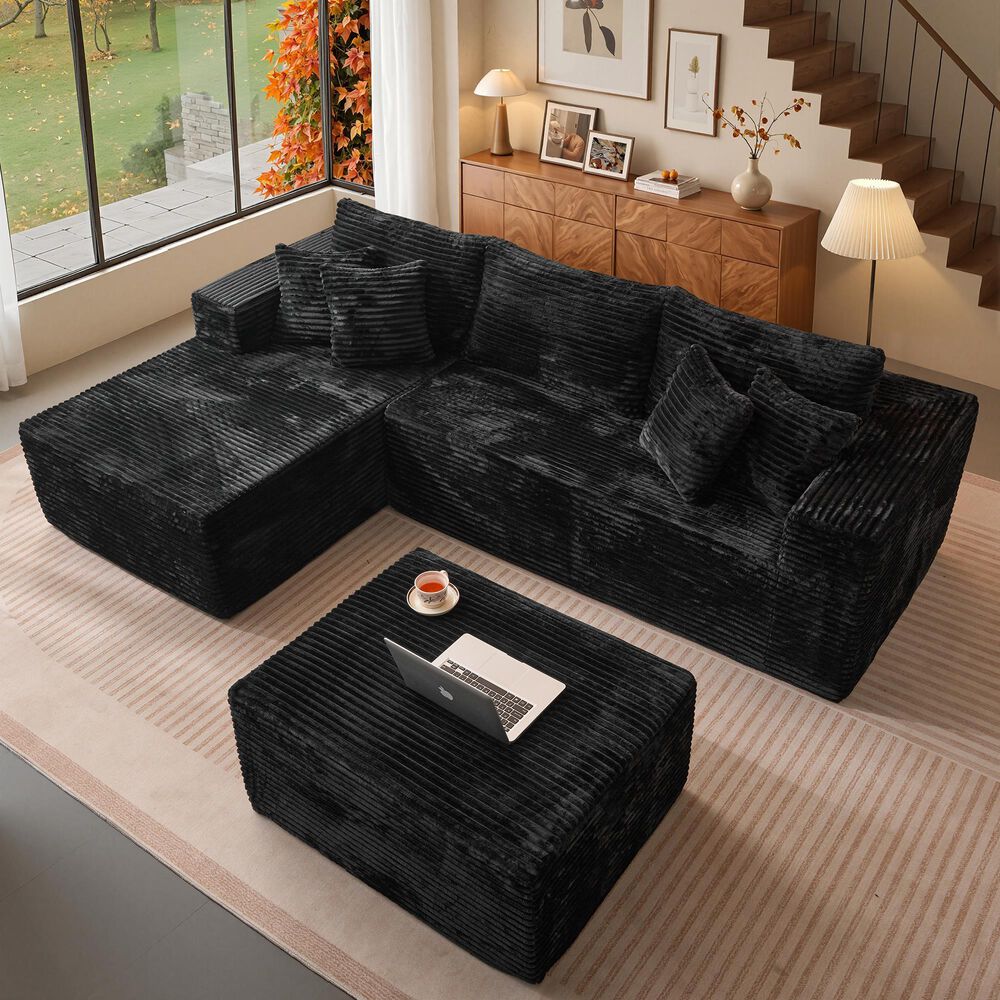 HOMLUX 108" Modular Sofa Set in Black, , large