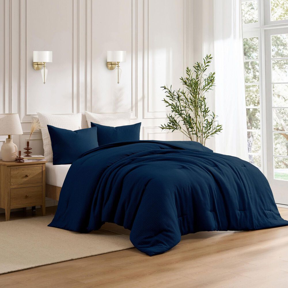 Trade Linker 3-Piece King Waffle Down Alternative Comforter Set in Navy, , large