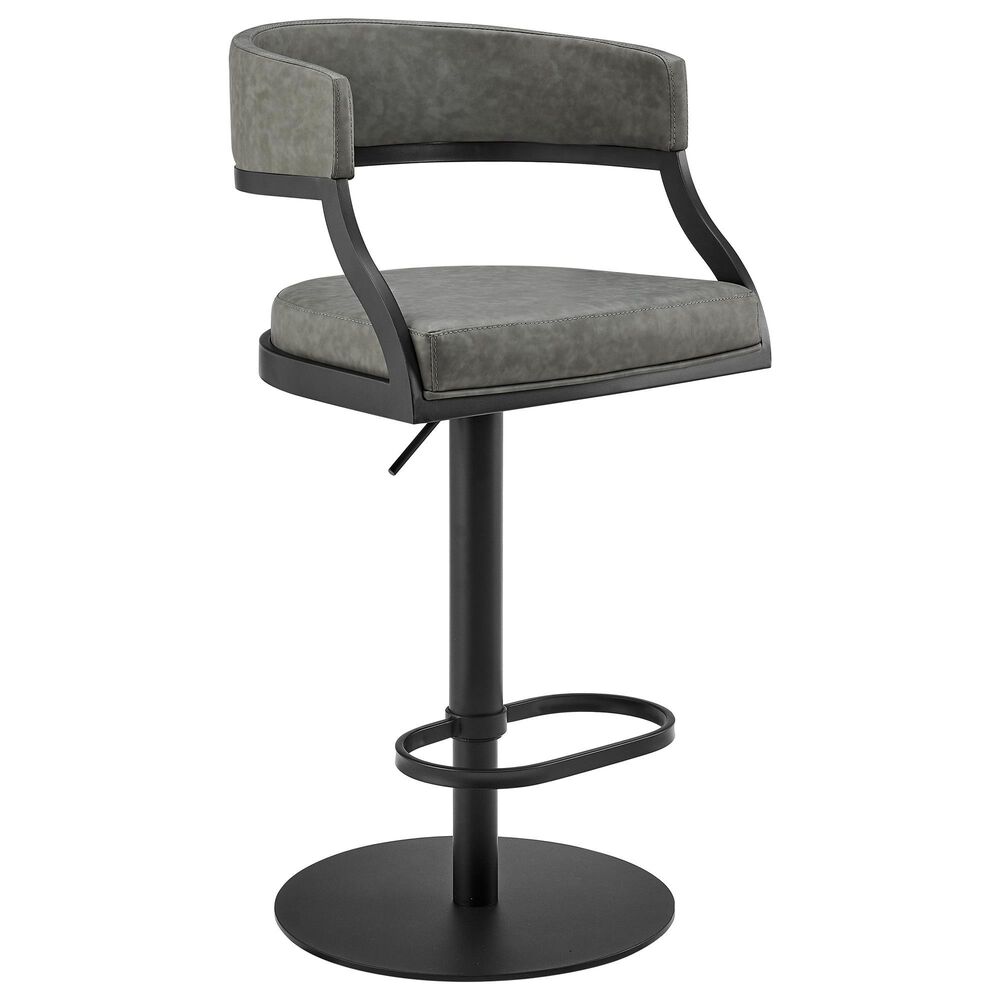 Armen Living Callie Adjustable Swivel Bar Stool with Vintage Gray Cushion in Matte Black, , large