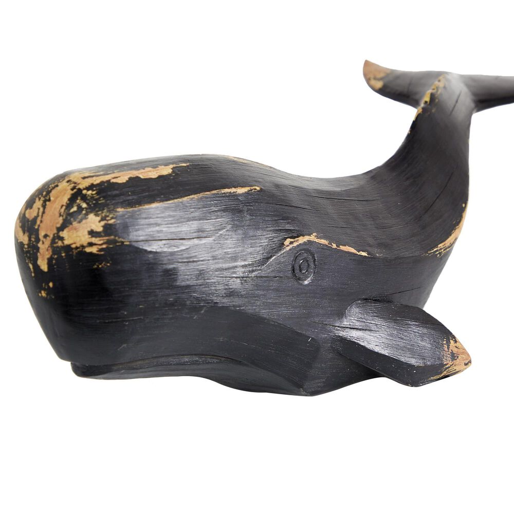 Maple and Jade 7&quot; x 24&quot; Whale Sculpture in Distressed Black, , large