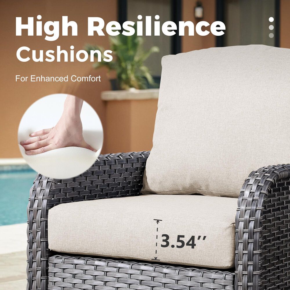 HOMLUX 4-Piece Patio Conversation Set with Grey Wicker in Beige, , large