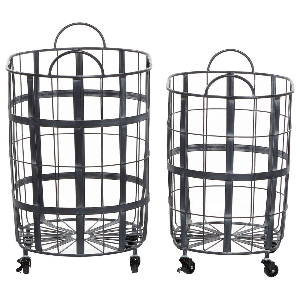 Maple and Jade Industrial Metal Storage Basket in Black &#40;Set of 2&#41;, , large