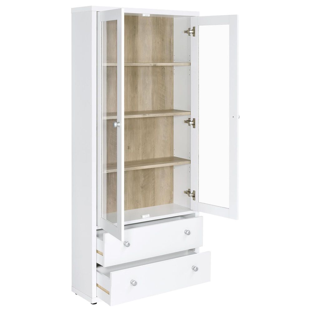Coaster Hawthorne 4-Shelf Glass Door Tall Cabinet in White, , large