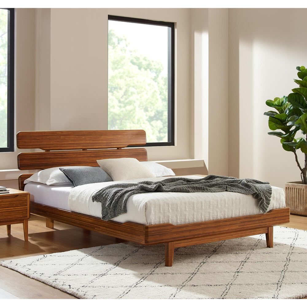 Natural Bamboo Furnishings Queen Platform Bed in Amber, , large