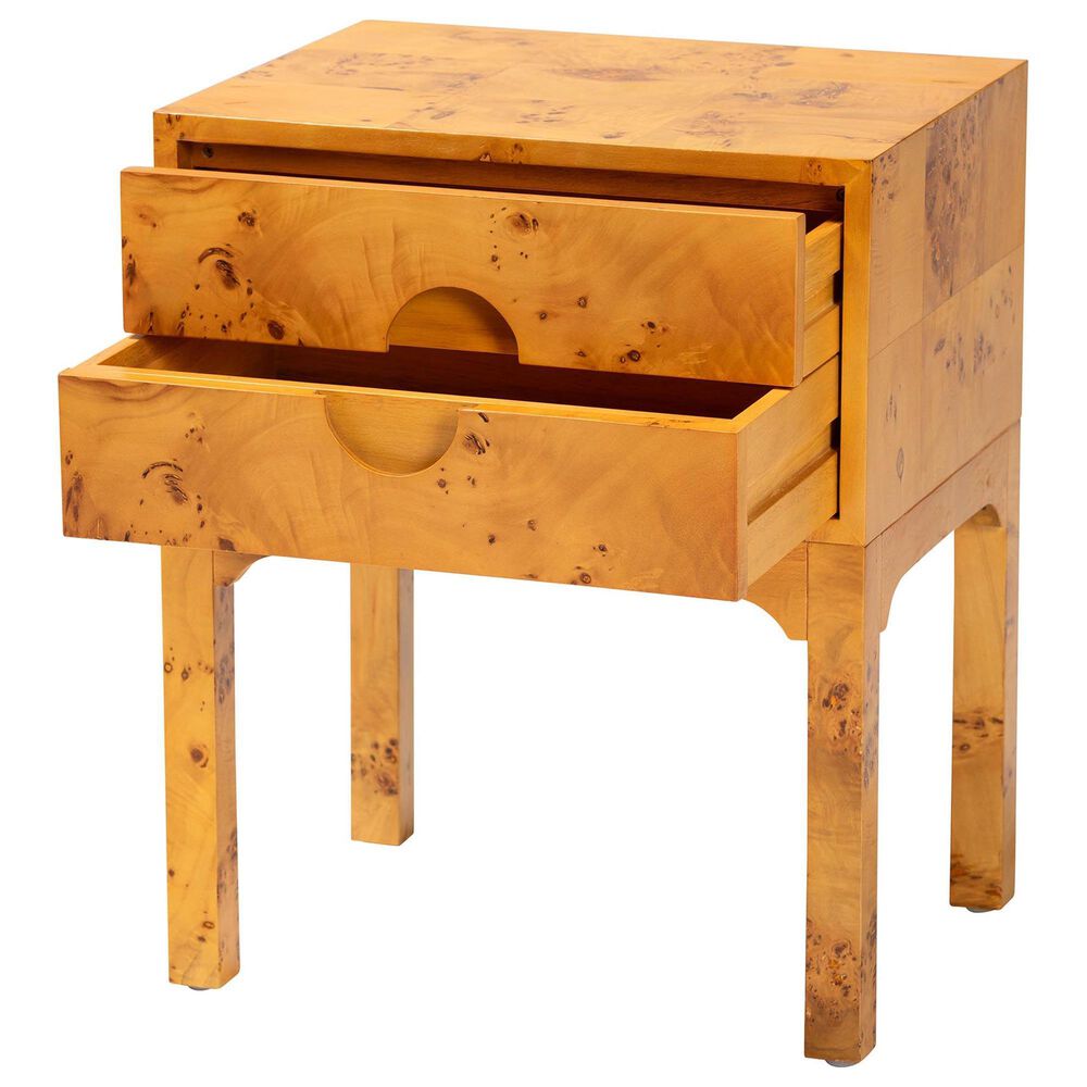 Baxton Studio Kayla 2-Drawer Nightstand in Light Mappa Burl, , large