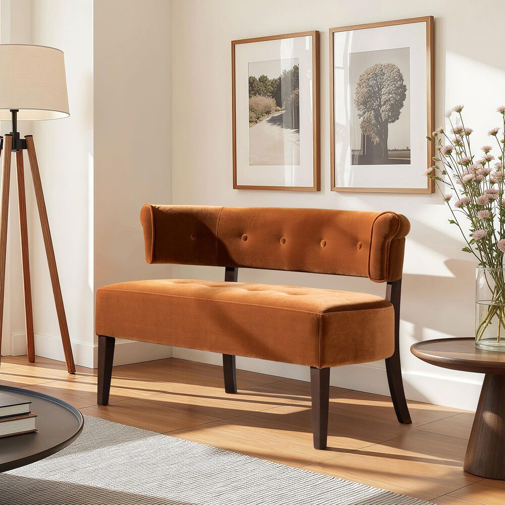 Jennifer Taylor Home Jared Bench Settee in Burnt Orange Velvet, , large
