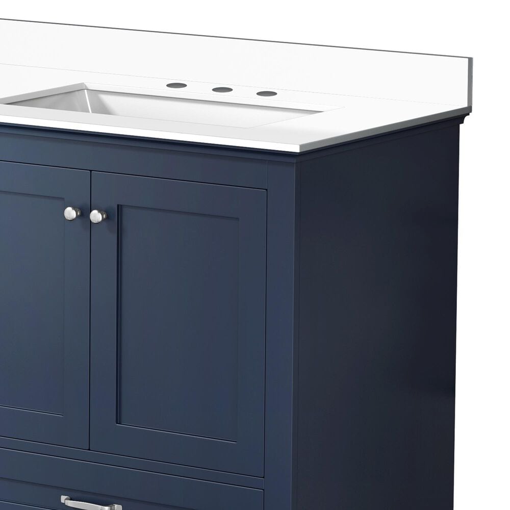 Lexora Home Dukes 80&quot; Double Bathroom Vanity in Navy Blue with 2 cm White Cultured Marble Top and Rectangular Sinks, , large