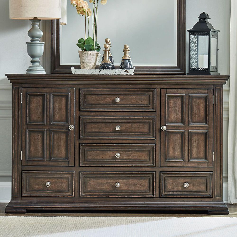 Liberty Furniture Big Valley 6-Drawer Dresser and Mirror in Brownstone, , large