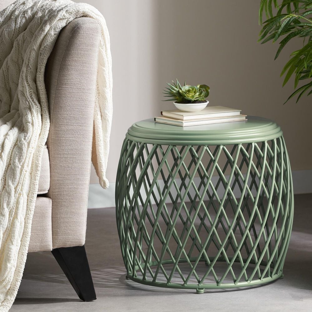 Hearth and Haven Alamera Outdoor Metal Lattice Side Table in Green, , large