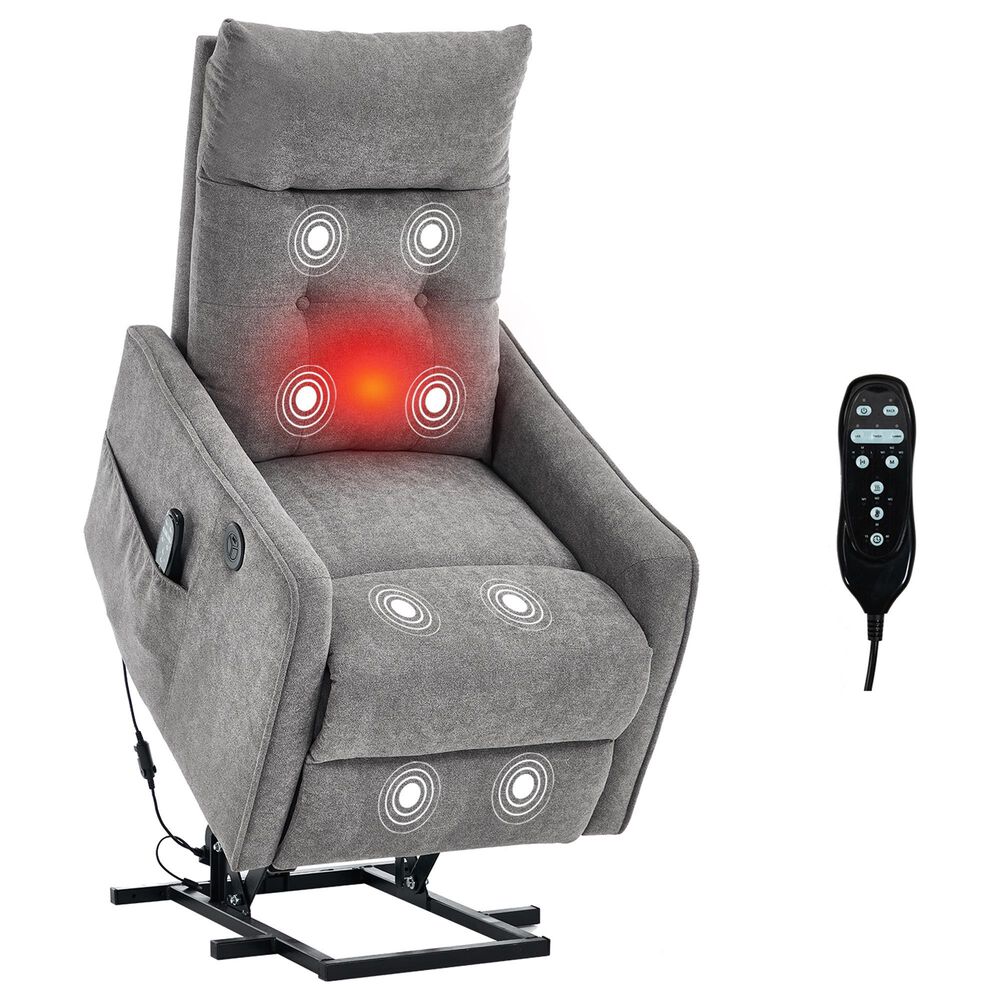 Hearth and Haven Power Lift Recliner in Light Gray, , large