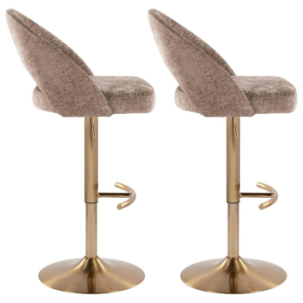 LumiSource Renee Adjustable Swivel Bar Stool with Brown Fabric Upholstery in Gold (Set of 2), , large