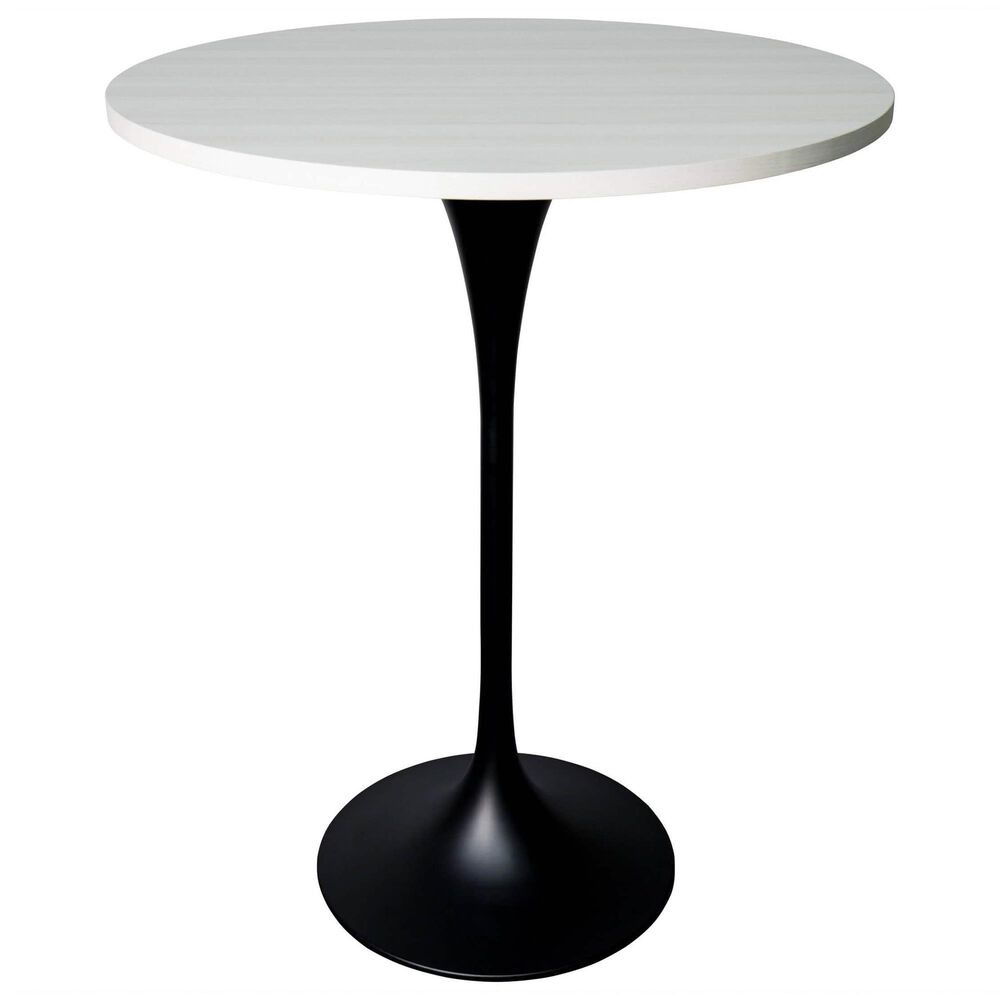 Leisuremod LeisureMod Verve Collection Modern Bar Height Table Black Base with 27 Round Light Natural Wood MDF Top, , large