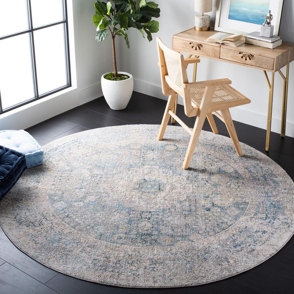 Safavieh Dream DRM410K 6'7" Round Grey and Blue Area Rug, , large
