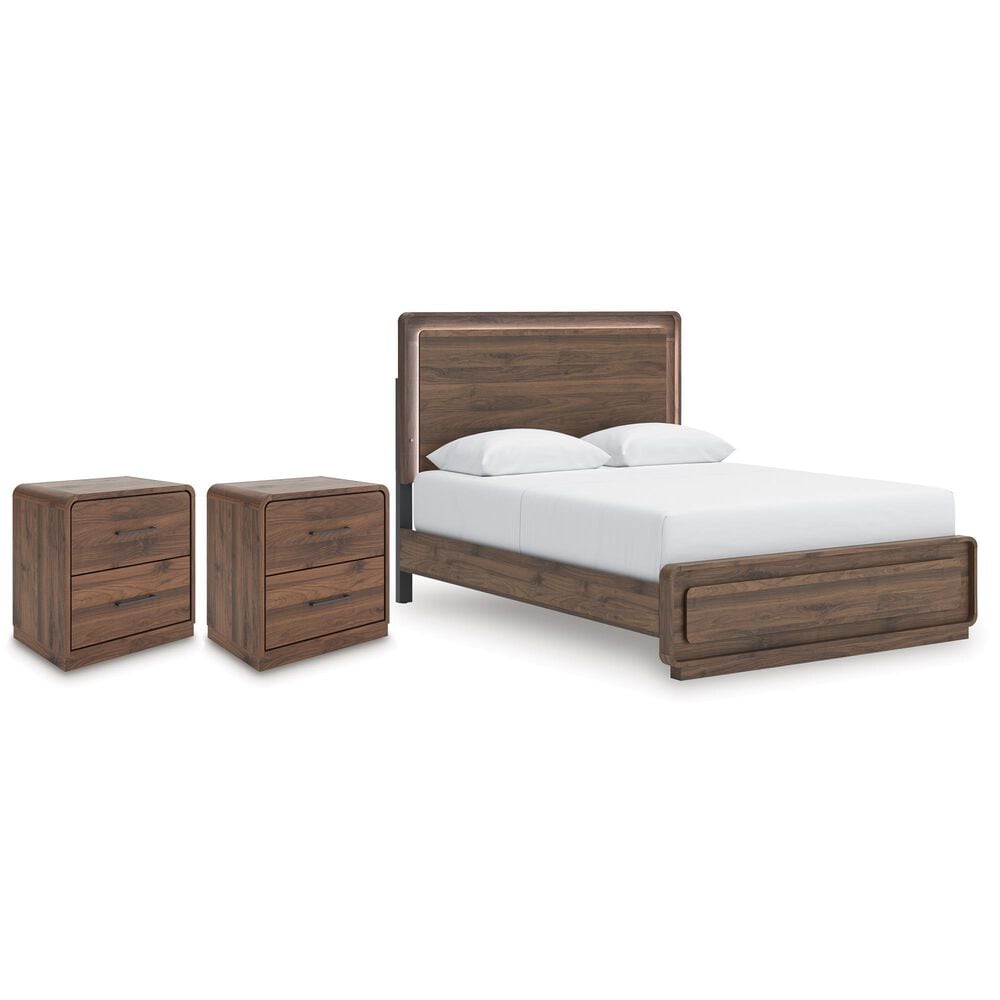 Ashley Fortlorn Queen Bed with Two Nightstands in Walnut Brown, , large