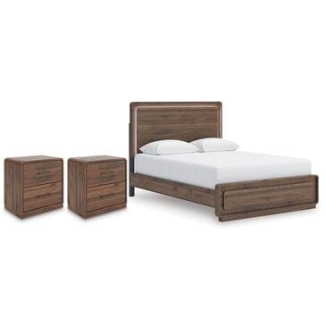 Ashley Fortlorn Queen Bed with Two Nightstands in Walnut Brown, , large