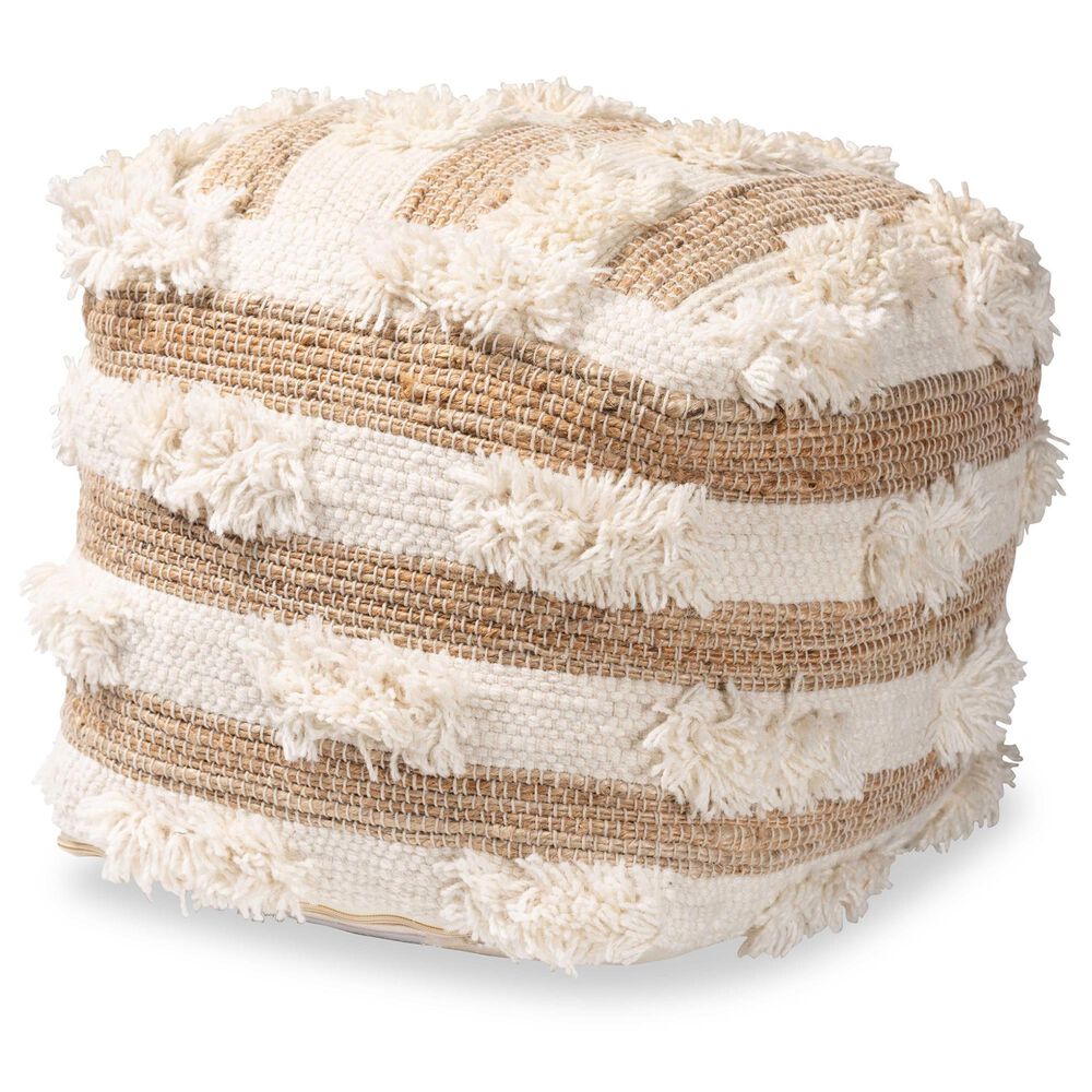 Baxton Studio Basque Pouf Ottoman in Natural and Ivory, , large