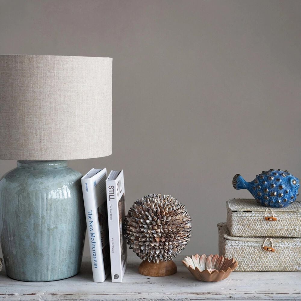 Teak Interiors Shoreline Stoneware Table Lamp in Aqua, , large