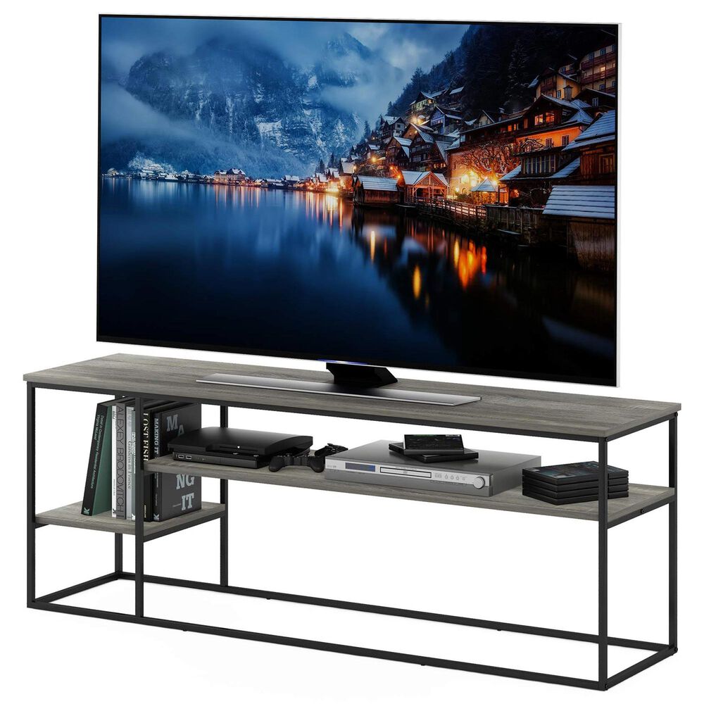 HOMLUX 60" TV Stand with 2 Open Storage Shelves in French Oak Grey, , large