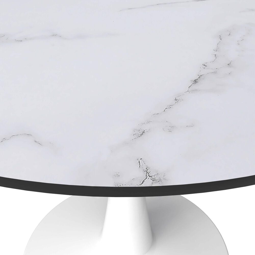 Leisuremod Leisuremod Bristol 40 round dining table White base with marbled MDF top, , large