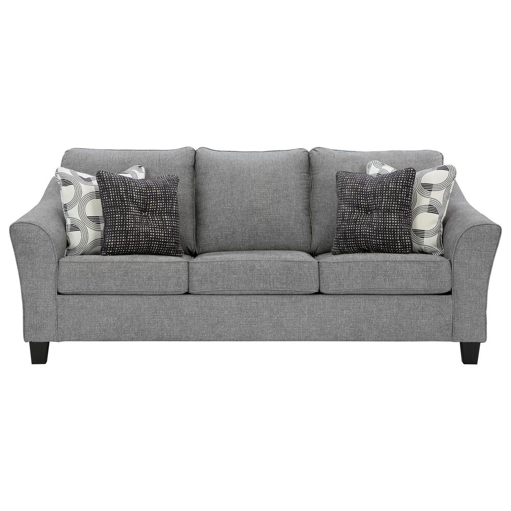 Ashley Mathonia Stationary Sofa and Loveseat Set in Smoke, , large