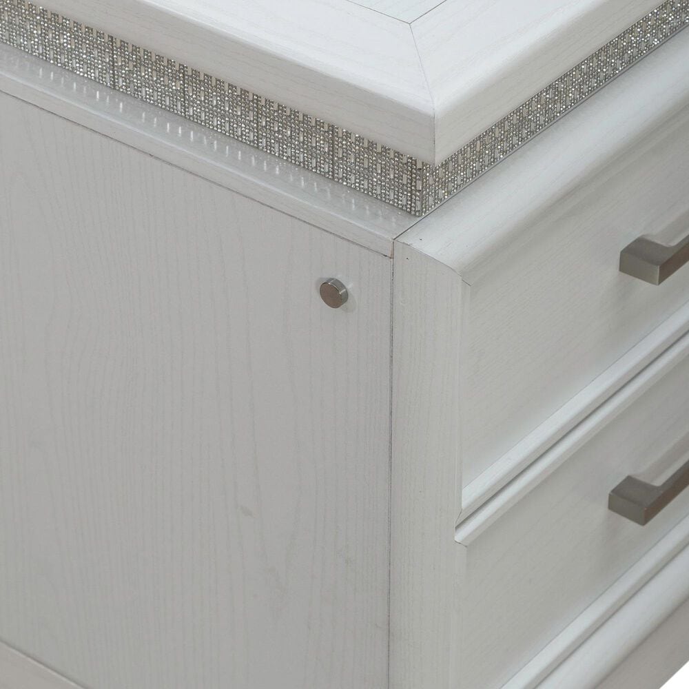 Belle Furnishings Reflections King Upholstered Bed with Two Nightstands in Pearl White and Rhinestone, , large
