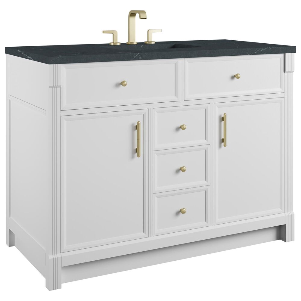 James Martin Bellshire 48" Single Bathroom Vanity in Bright White with 3 cm Charcoal Soapstone Silestone Top and Rectangular Sink, , large