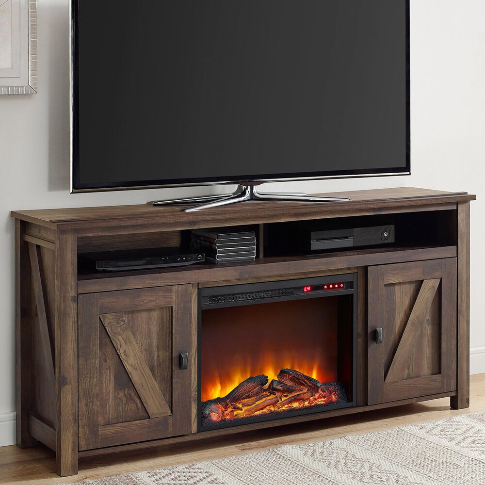 DHP Farmington 60" TV Console with Fireplace in Century Barn Pine