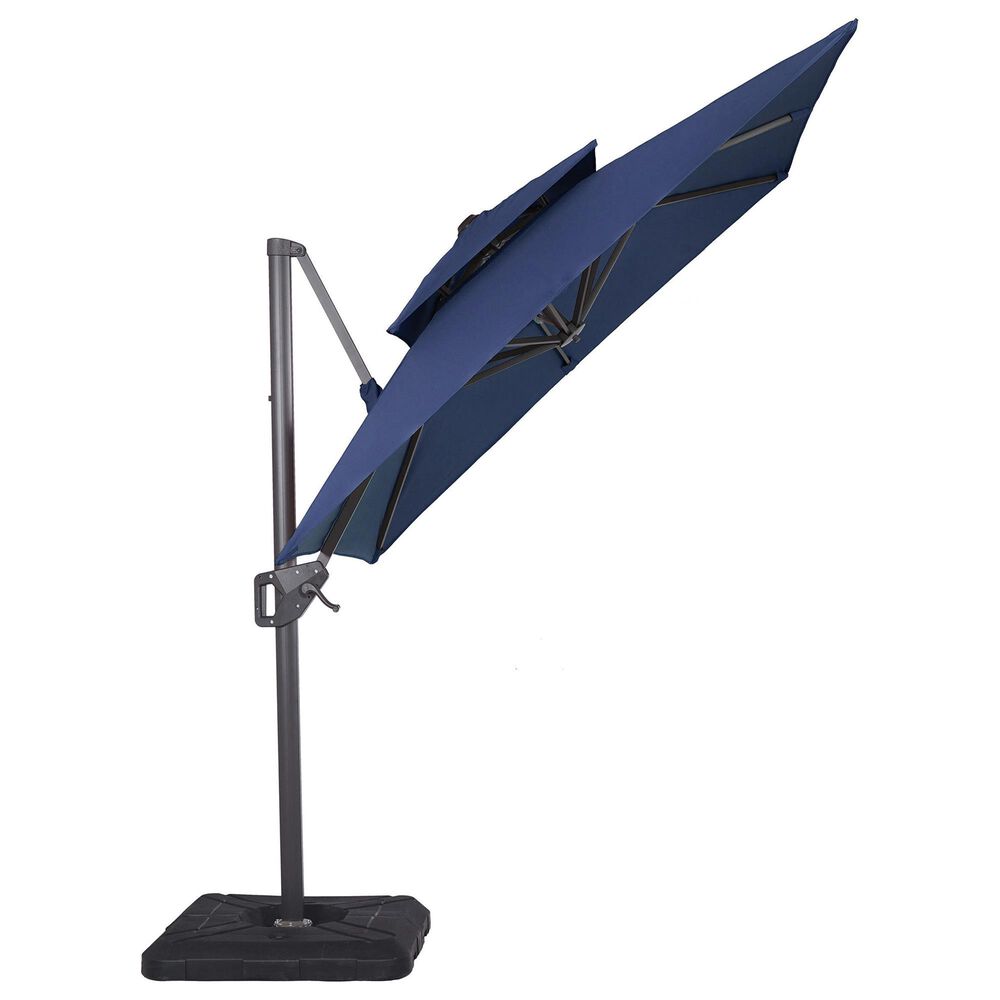 Furniture of America Behar 10&#39; Crank Lift Double Top Square Patio Umbrella with Base in Blue, , large