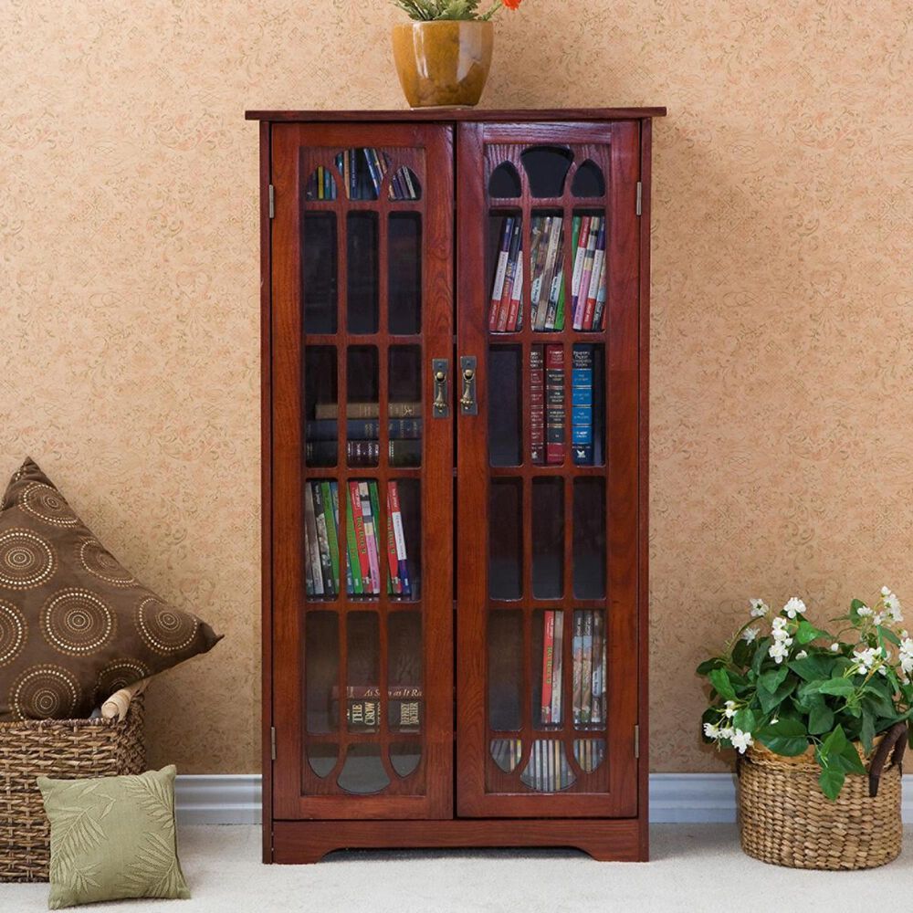 Southern Enterprises Window Pane Media Cabinet in Cherry, , large