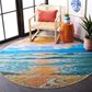 Safavieh Barbados Tropical Sunset 6"6" Round Gold and Blue Indoor/Outdoor Area Rug, , large