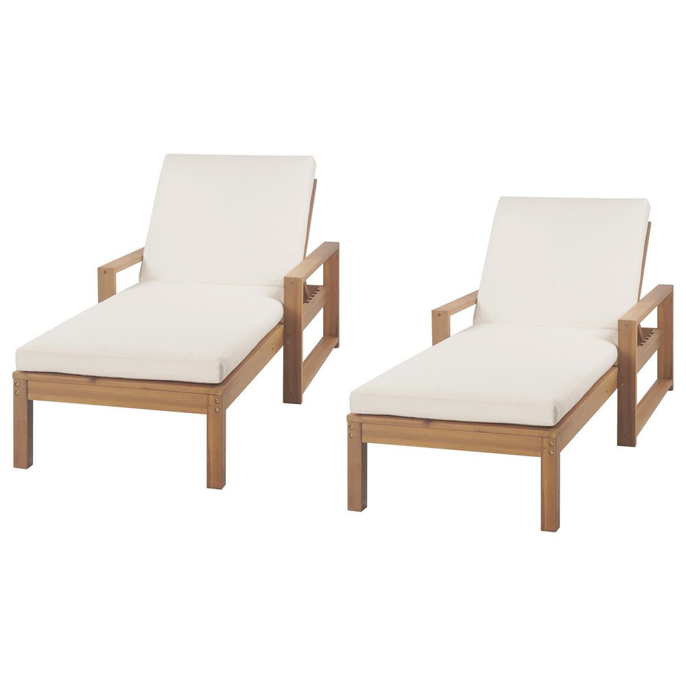HOMLUX Adjustable Outdoor Chaise Lounge with Armrests and Light Teak Frame in Beige (Set of 2), , large