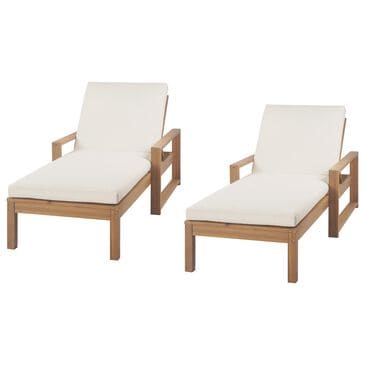 HOMLUX Adjustable Outdoor Chaise Lounge with Armrests and Light Teak Frame in Beige (Set of 2), , large