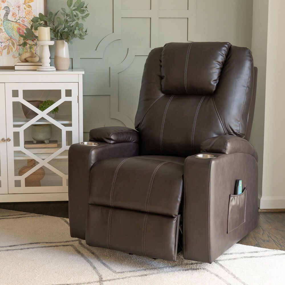 Linon Home Decor Peoria Power Lift Recliner in Chocolate, , large