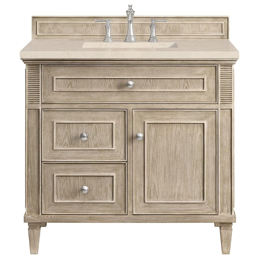 James Martin Vanities Lorelai 36&quot; Single Vanity in Whitewashed Oak with 3 cm Eternal Marfil Quartz Top, , large