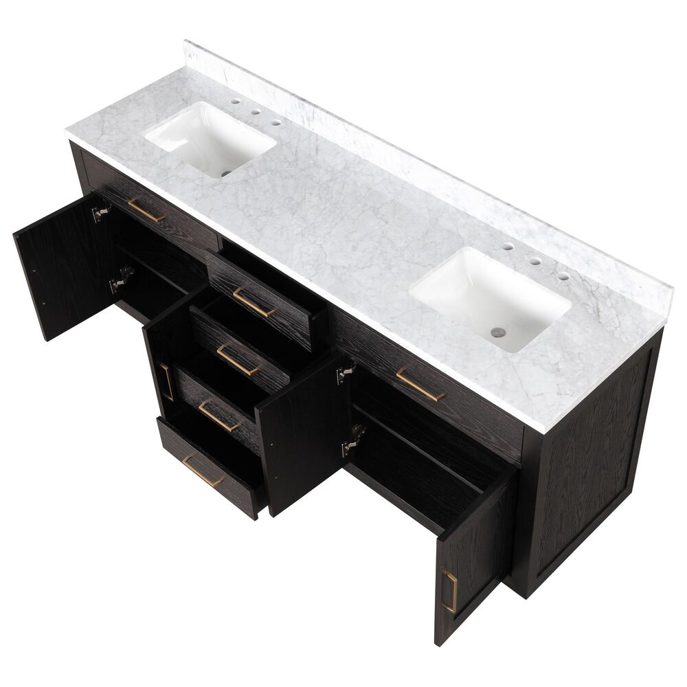 Lexora Home Abbey 80&quot; Double Bathroom Vanity in Black Oak with 2 cm White Carrara Marble Top and Rectangular Sinks, , large