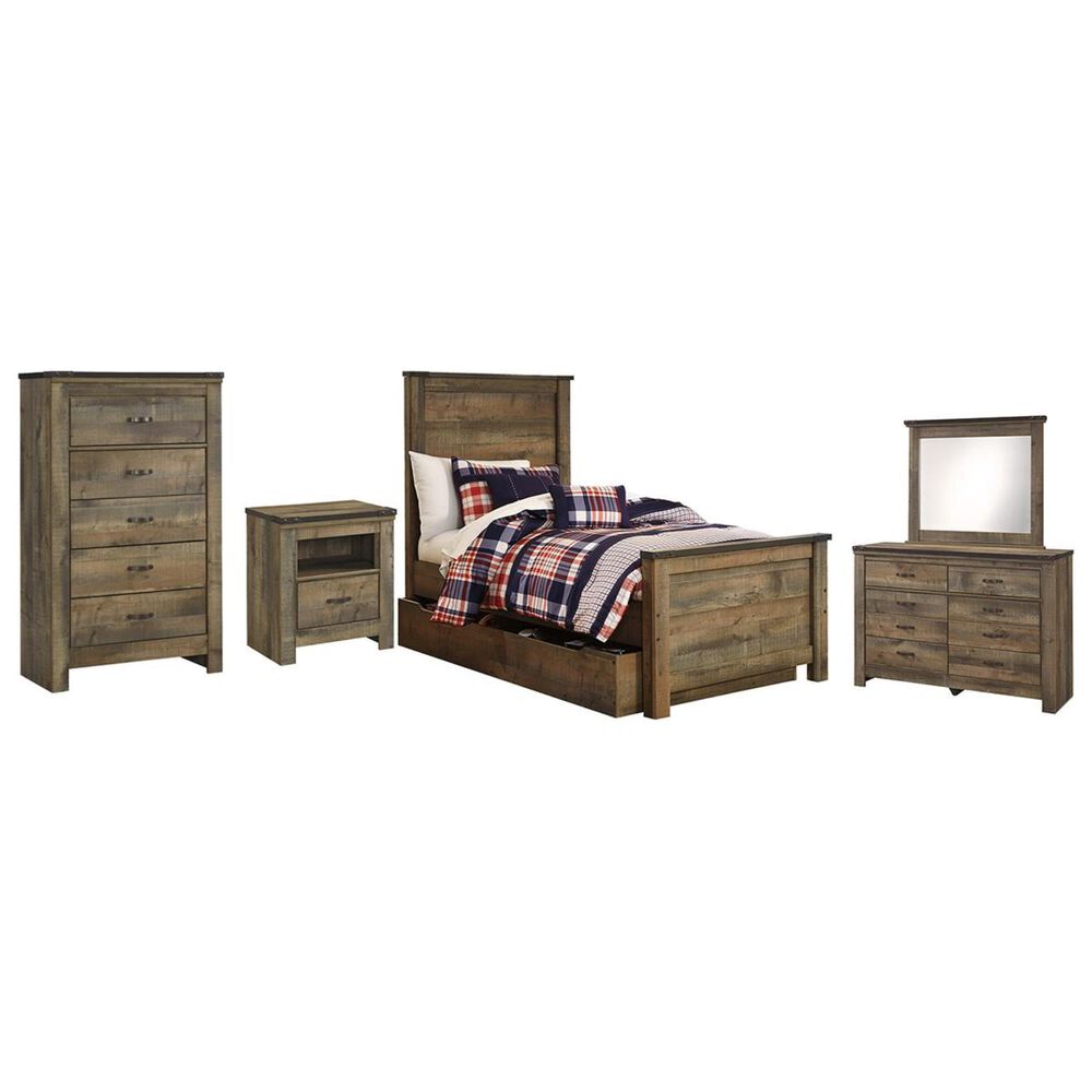 Ashley Trinell 5 Piece Twin Storage Bedroom Set in Brown, , large